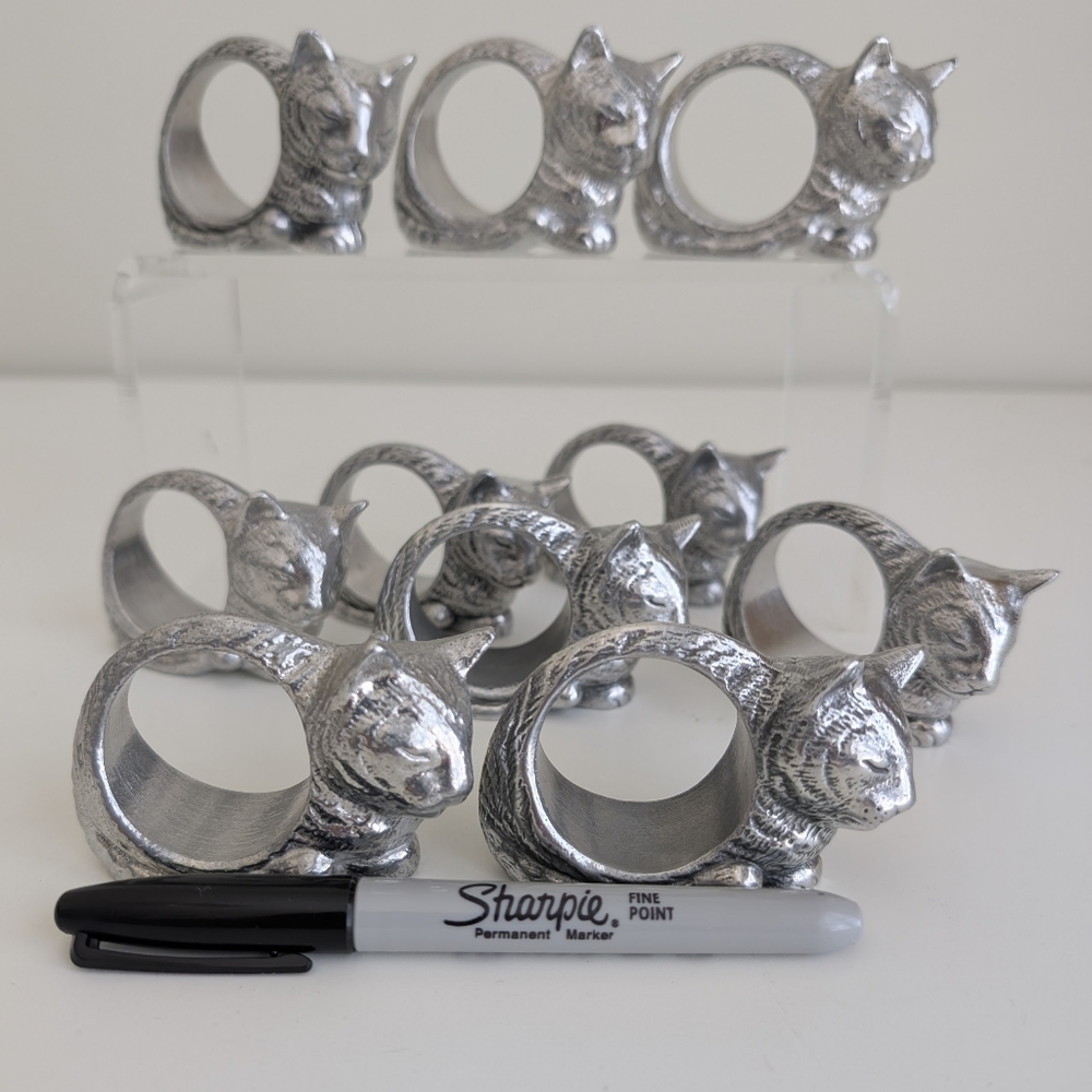 ARTHUR COURT Set of 10 Vtg Sleepy Kitten Cat Napkin Rings Kitty Cats Lover - Picture 3 of 15